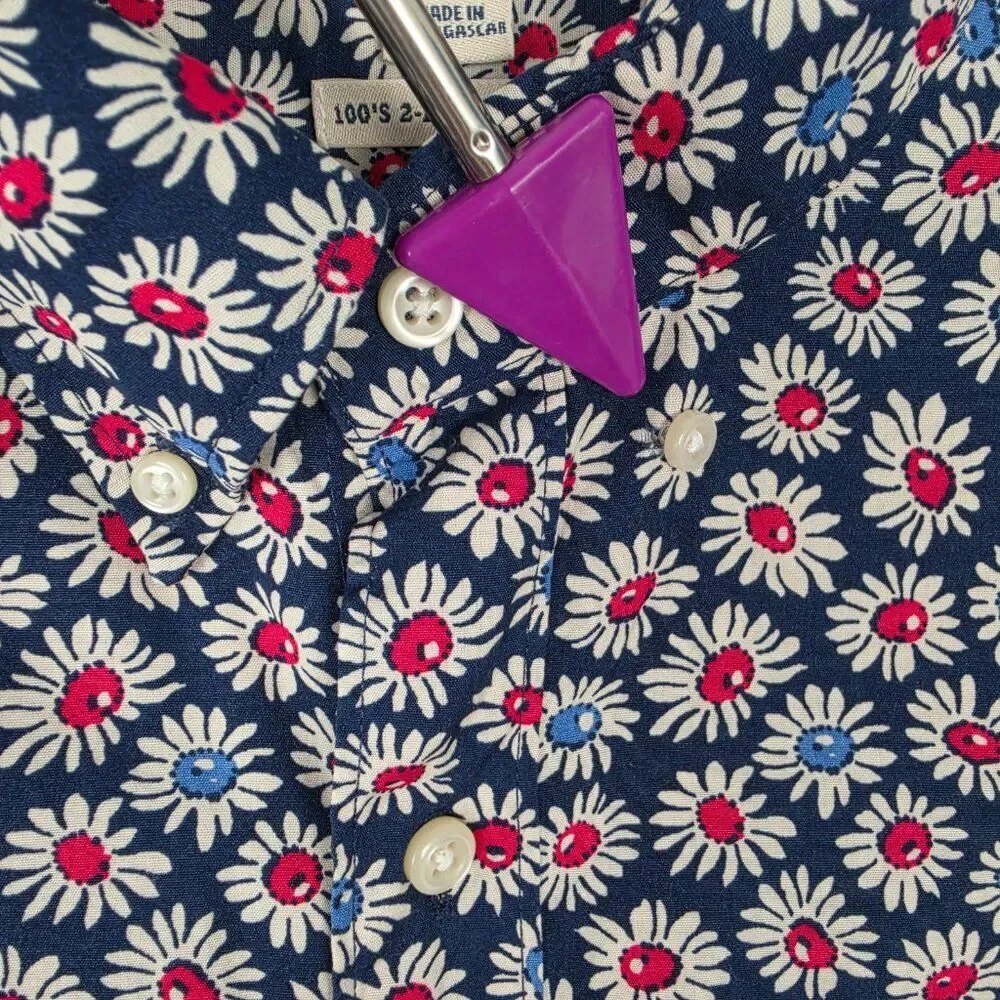 J. Crew Button Down Shirt Poplin Short Sleeve Organic Cotton Floral Navy Size L
